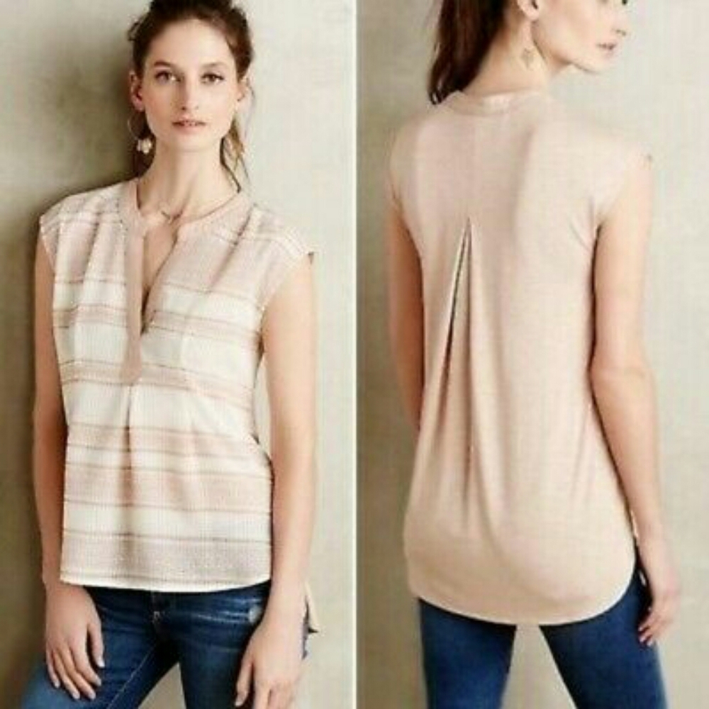 Anthro postmark egress sheer front sleeveless top size‎ small Nude Neutral